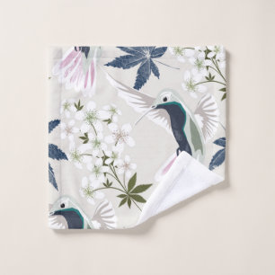 Hummingbirds and white flowers. wash cloth