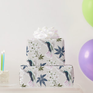 Hummingbirds and white flowers. wrapping paper