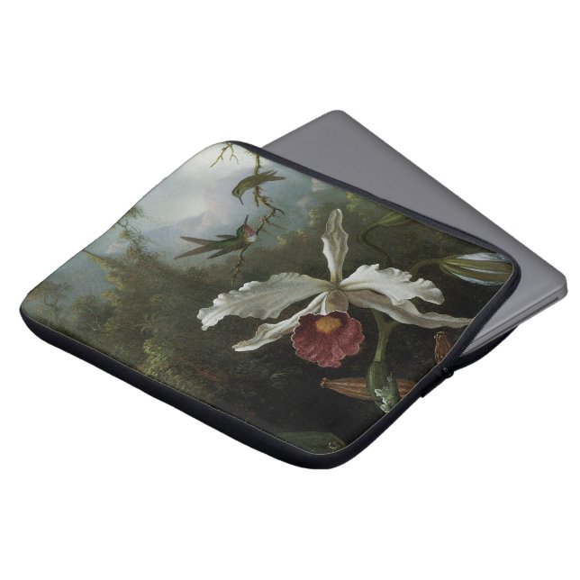 Hummingbirds and White Orchid by Martin J. Heade Laptop Sleeve (Front Top)