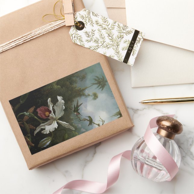 Hummingbirds and White Orchid by Martin J. Heade Sticker (Gifting)