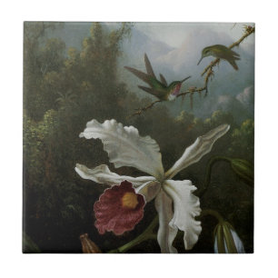 Hummingbirds and White Orchid by Martin J. Heade Tile