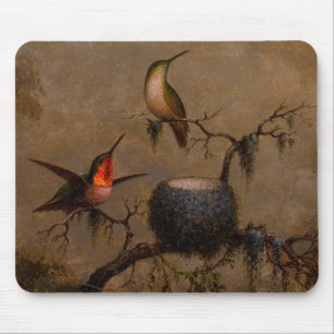 Hummingbirds bird nest victorian heade painting  mouse pad