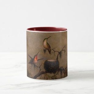 Hummingbirds bird nest victorian heade painting mug