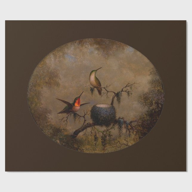 Hummingbirds bird nest victorian heade painting wrapping paper (Flat)