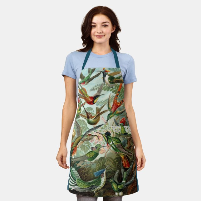 Hummingbirds by Ernst Haeckel, Vintage Birds Trees Apron (Worn)