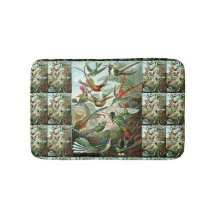 Hummingbirds by Ernst Haeckel, Vintage Birds Trees Bath Mat