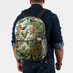 Hummingbirds by Ernst Haeckel, Vintage Birds Trees Printed Backpack