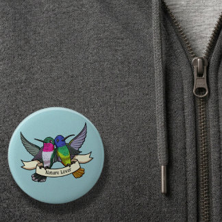 Hummingbirds Custom Text Birds Holding Ribbon Art 2 Inch Round Button