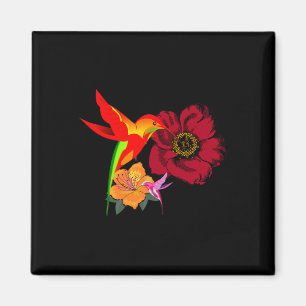 Hummingbirds Feeding From Flowers Graphic Art Magnet
