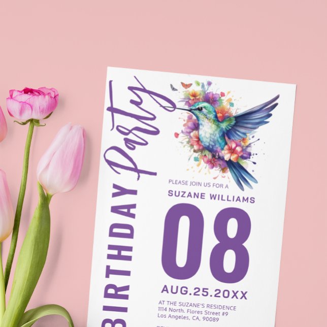 Hummingbirds Floral Bouquer Birthday Party Invitation (Creator Uploaded)
