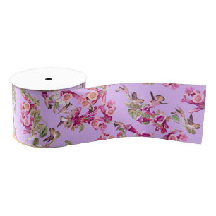 Hummingbirds Floral Flower Grosgrain Ribbon