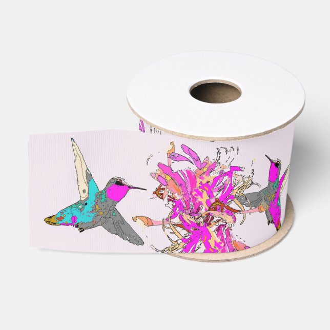 Hummingbirds Floral Pink Flowers Grosgrain Ribbon (Spool)