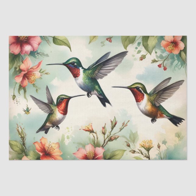 Hummingbirds Floral  Tissue Paper (Front)