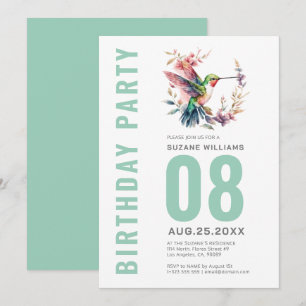 Hummingbirds Floral Wreath Bithday Party Invitation