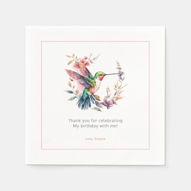 Hummingbirds Floral Wreath Bithday Party Napkin (Front)