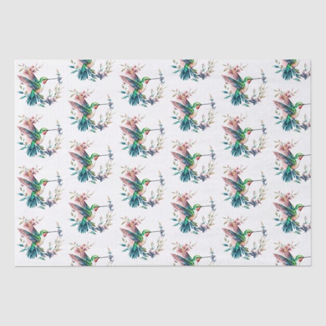 Hummingbirds Flowers Pattern Tissue Paper (Front)