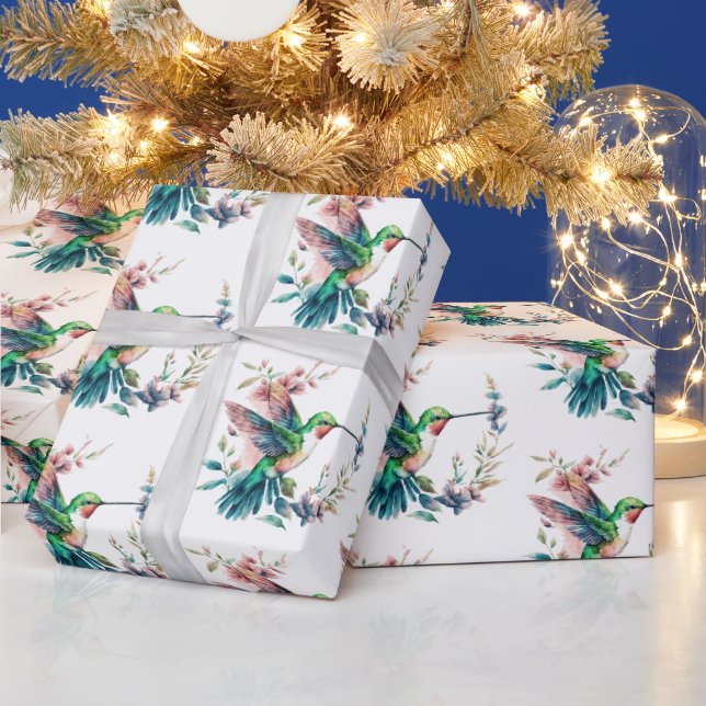 Hummingbirds Flowers Pattern Wrapping Paper (Holidays)