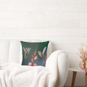 Hummingbirds Gladiolus Flowers Iridescent Pair Throw Pillow