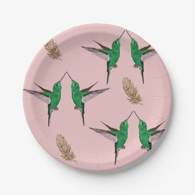 Hummingbirds Golden feathers Paper Plate (Front)