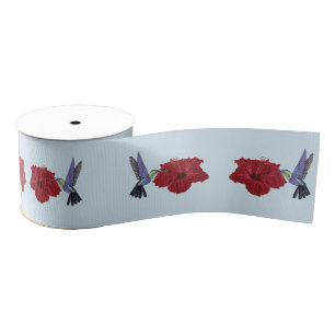 Hummingbirds Hibiscus Floral Art Grosgrain Ribbon