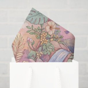 Hummingbirds Hibiscus Waterfall Cheerful Tissue Paper