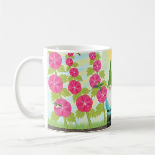 hummingbirds, hollyhocks, & gnomes coffee mug