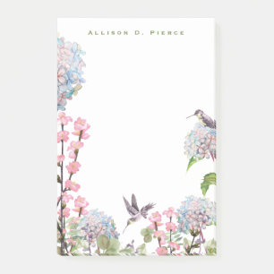 Hummingbirds & Hydrangeas Nature Lover Monogrammed Post-it Notes