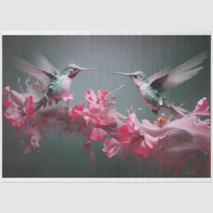 Hummingbirds in Flight Pink Flowers Decoupage #1 Tissue Paper