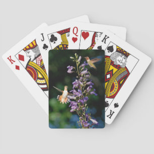 Hummingbirds In Flight With Flowers Playing Cards