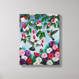 Hummingbirds in Fuchsia Flower Garden Canvas Print