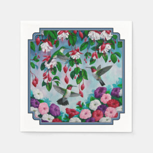 Hummingbirds in Fuchsia Flower Garden Napkin