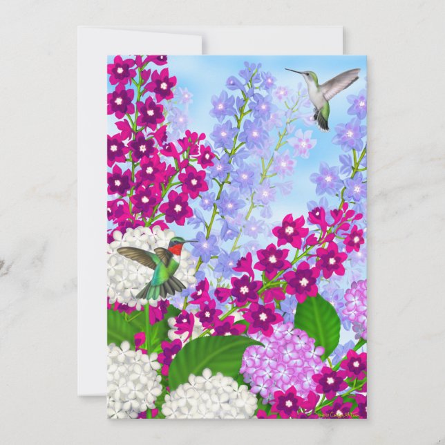 Hummingbirds in Garden Flowers Bridal Shower Invitation (Front)