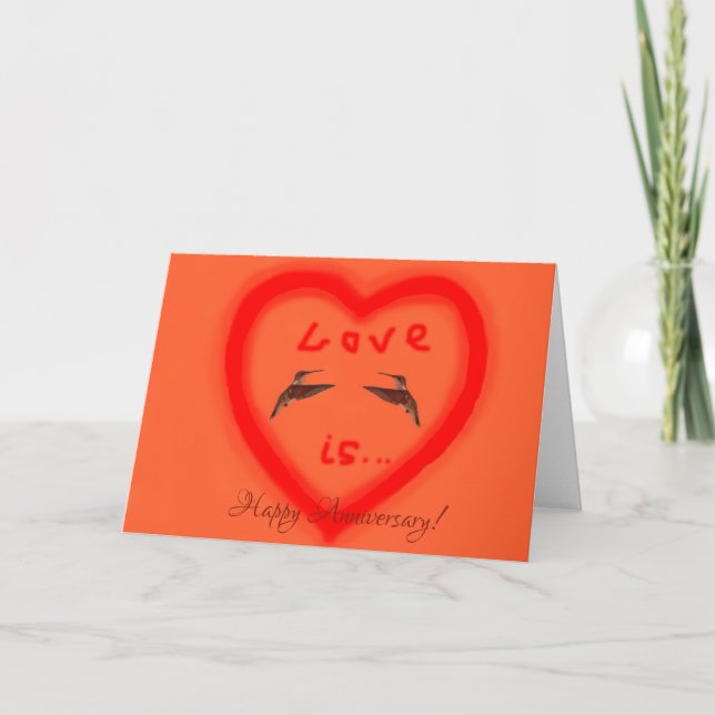 Hummingbirds in heart - Love is Holiday Card (Front)