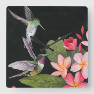 Hummingbirds In the Plumeria Square Wall Clock
