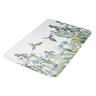 Hummingbirds & Iris Floral Flowers Garden Bath Mat