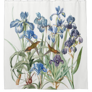 Hummingbirds Iris Flower Garden Shower Curtain