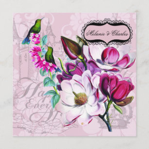 Hummingbirds Magnolias Square Wedding Invitation