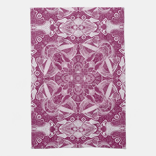 Hummingbirds Mandala | Choose Background Colour Kitchen Towel (Vertical)
