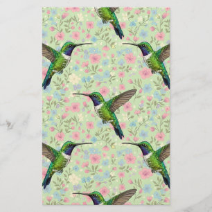 Hummingbirds on a floral background stationery
