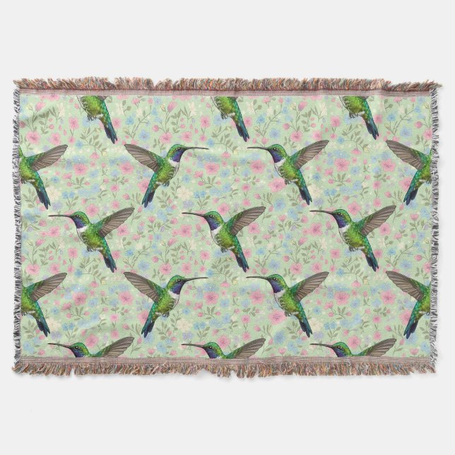 Hummingbirds on a Floral background throw (Front)