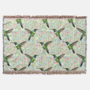 Hummingbirds on a Floral background throw Blanket