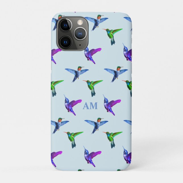 Hummingbirds on Light Turquoise Blue & Monogram Case-Mate iPhone Case (Back)