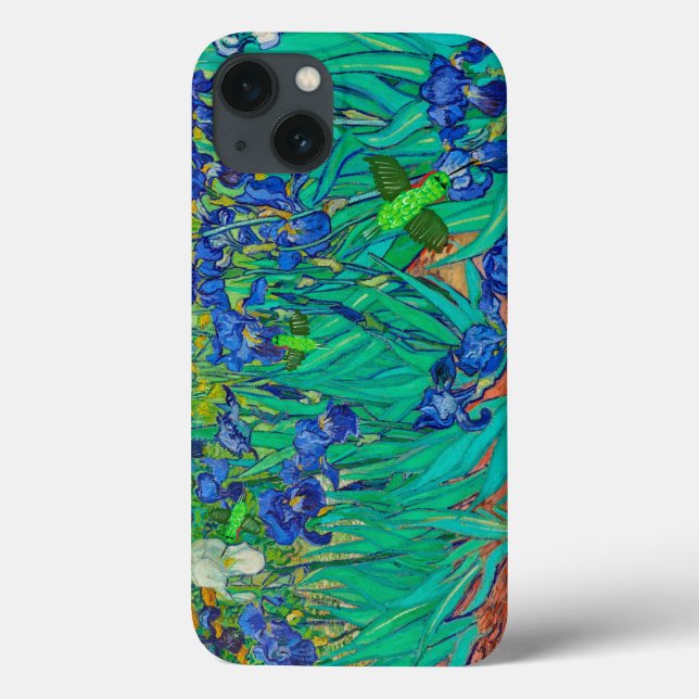 Hummingbirds on VanGough's Blue Irises Case-Mate iPhone Case (Back)