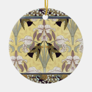 Hummingbirds,Orchids,Maidenhair Ferns Art Nouveau Ceramic Ornament