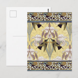 Hummingbirds Orchids Maidenhair Ferns Art Nouveau Postcard