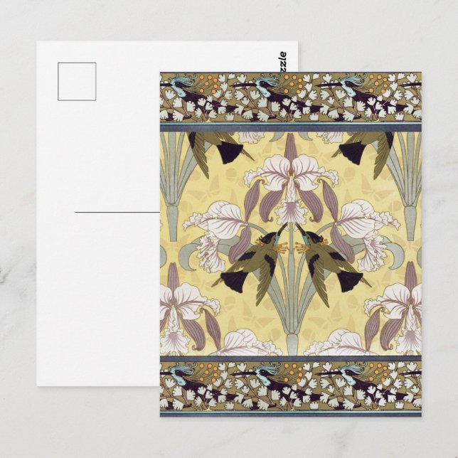 Hummingbirds,Orchids,Maidenhair Ferns Art Nouveau Postcard (Front/Back)