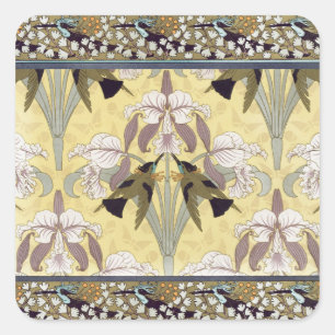 Hummingbirds Orchids Maidenhair Ferns Art Nouveau Square Sticker