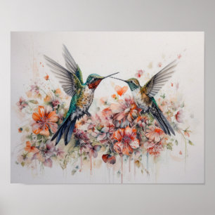 Hummingbirds Painting Art Print Poster
