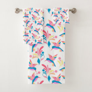Hummingbirds Pastel Blue Pink Bird Pattern Design Bath Towel Set