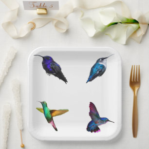 Hummingbirds Plain Background paper plates